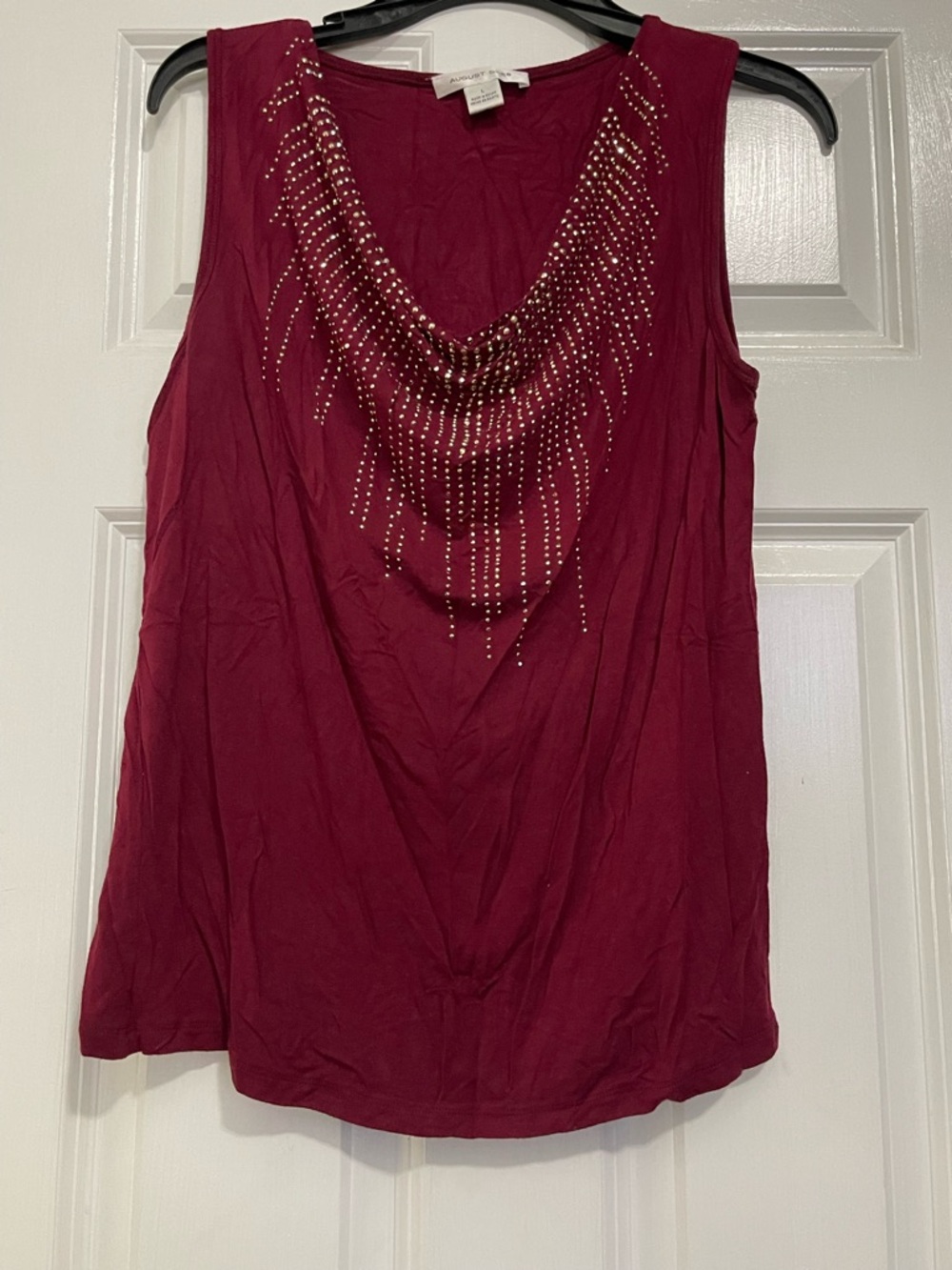 august silk Burgundy Studded Cowl Neck Sleeveless Camisole